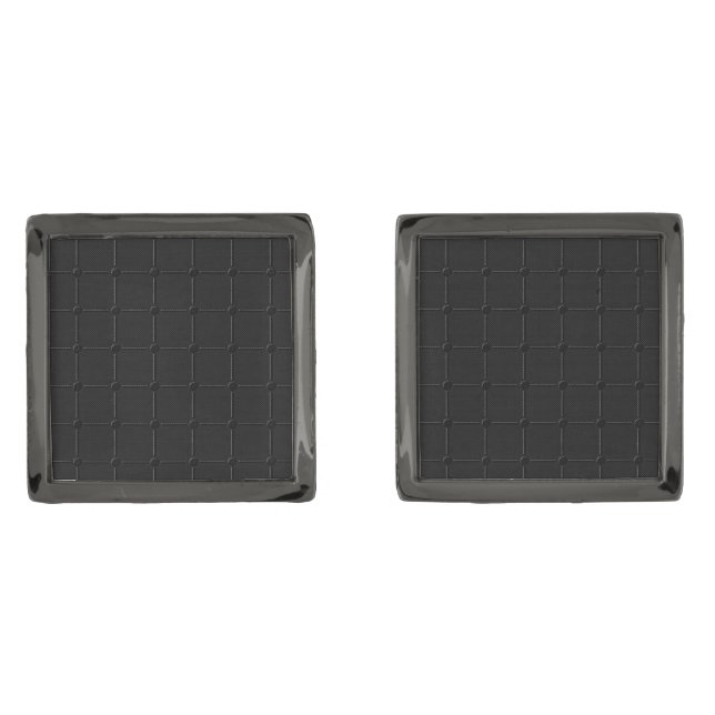 Minimalist Black Geometric Grid Dotted Texture Cufflinks (Front)
