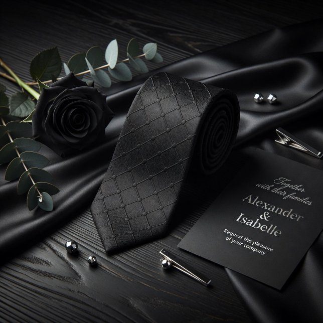 Minimalist Black Geometric Grid Dotted Texture Neck Tie (Creator Uploaded)