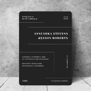 Minimalist Black Geometric Lines Photo Wedding Invitation