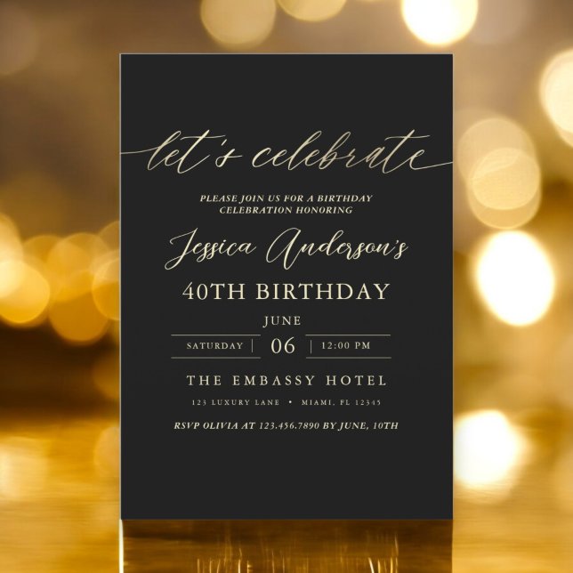 Minimalist Black Gold 40th Birthday Invitation (Creator Uploaded)