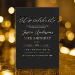 Minimalist Black Gold 70th Birthday Invitation<br><div class="desc">Celebrate turning 70 in style with a Minimalist Script Black and Gold Birthday Invitation! Featuring sleek black and gold accents, elegant script typography, and a clean, modern design, this invitation sets the tone for a sophisticated celebration. Perfect for any venue, from chic lounges to intimate gatherings, it combines timeless elegance...</div>