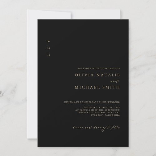 Minimalist Black  Gold All In One QR Code Wedding Invitation