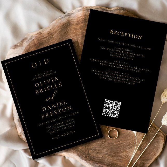 Minimalist Black Gold All in One QR Code Wedding Invitation (Creator Uploaded)