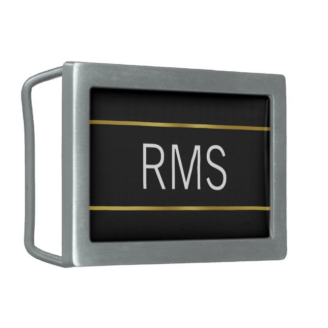 Minimalist Black Gold and White Monogram Belt Buckle (Front Left)