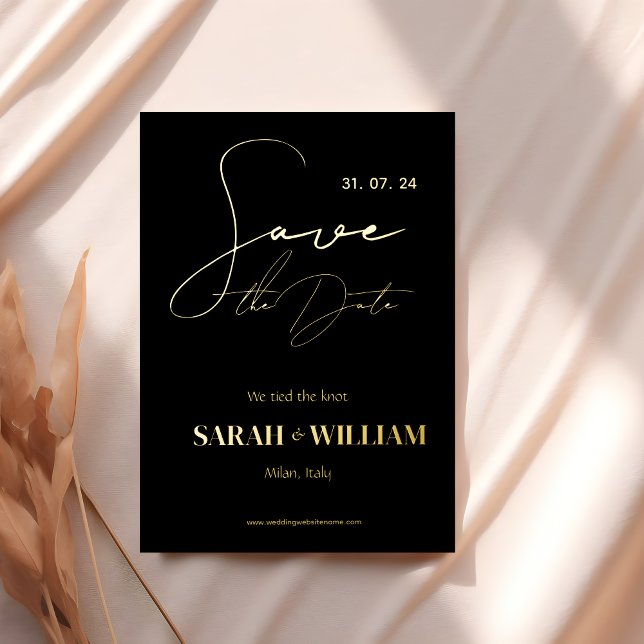 Minimalist Black Gold Calligraphy Wedding  Foil Invitation (Creator Uploaded)
