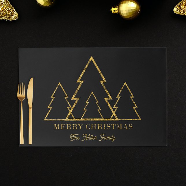 Minimalist Black Gold Christmas Trees Placemat (Creator Uploaded)