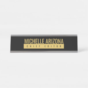 Minimalist Black & Gold Color Professional Modern Desk Name Plate