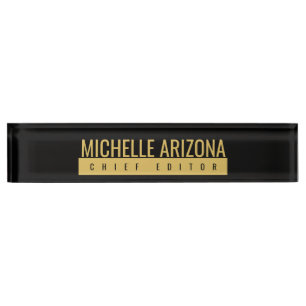 Minimalist Black & Gold Color Professional Modern Desk Name Plate