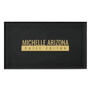 Minimalist Black & Gold Color Professional Modern Name Tag