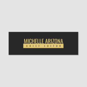 Minimalist Black & Gold Color Professional Modern Name Tag