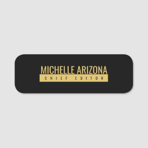 Minimalist Black & Gold Color Professional Modern Name Tag