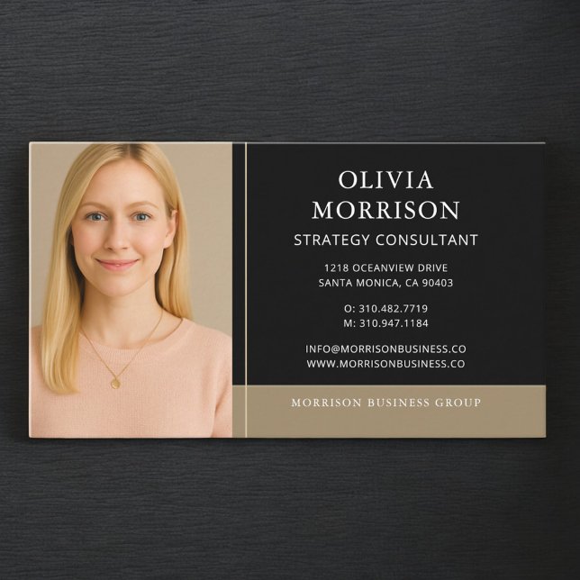 Minimalist Black Gold Consultant Photo Business Card (Creator Uploaded)
