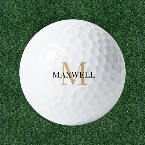 Minimalist Black Gold Custom Monogram Golf Balls