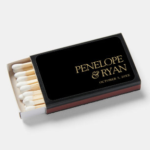 Minimalist Black & Gold Custom Wedding Favor Matchboxes