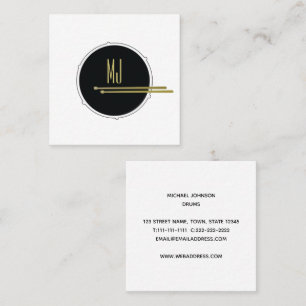 Minimalist Black Gold Drummer Square Business Card