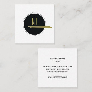 Minimalist Black Gold Drummer Square Business Card