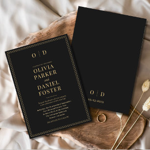 Minimalist Black Gold Elegant Modern Wedding Invitation