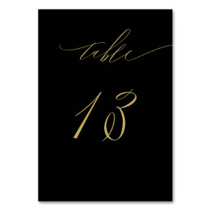 Minimalist Black Gold Elegant Script 13 Wedding Table Number