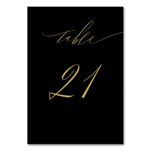 Minimalist Black Gold Elegant Script 21 Wedding Table Number