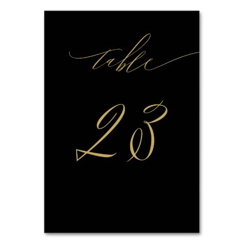 Minimalist Black Gold Elegant Script 23 Wedding Table Number