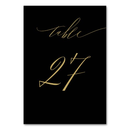 Minimalist Black Gold Elegant Script 27 Wedding Table Number