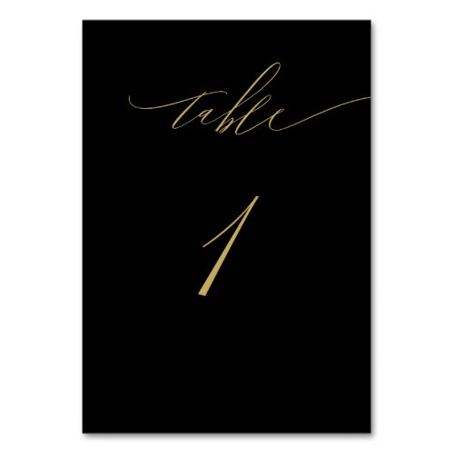 Minimalist Black Gold Elegant Script No 1 Wedding Table Number