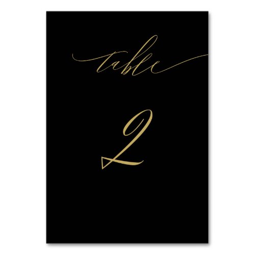Minimalist Black Gold Elegant Script No 2 Wedding Table Number