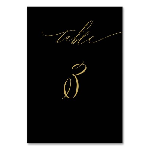 Minimalist Black Gold Elegant Script No 3 Wedding Table Number