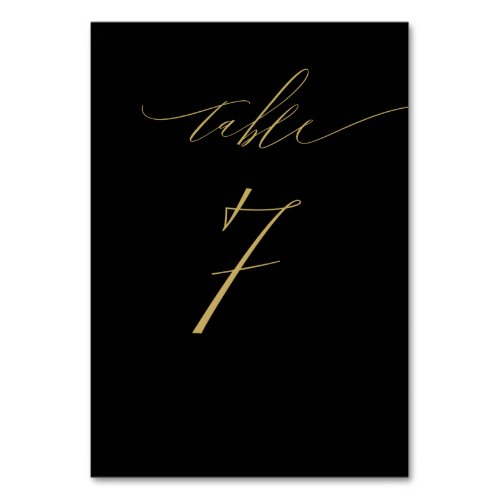 Minimalist Black Gold Elegant Script No 7 Wedding Table Number