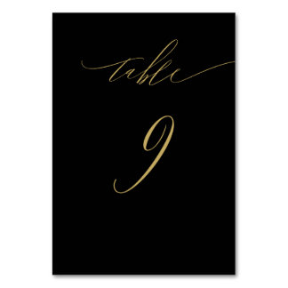 Minimalist Black Gold Elegant Script No 9 Wedding Table Number