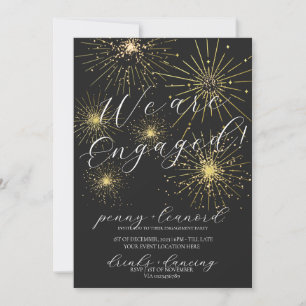 Minimalist Black Gold Fireworks Engagement Party Invitation