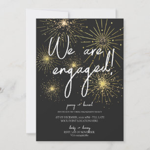 Minimalist Black Gold Fireworks Engagement Party Invitation