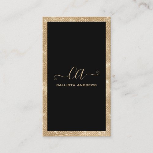 Minimalist Black Gold Glitter Sequins Border Business Card