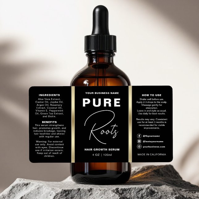 Minimalist Black & Gold Hair Oil Dropper Bottle Label (Creator Uploaded)