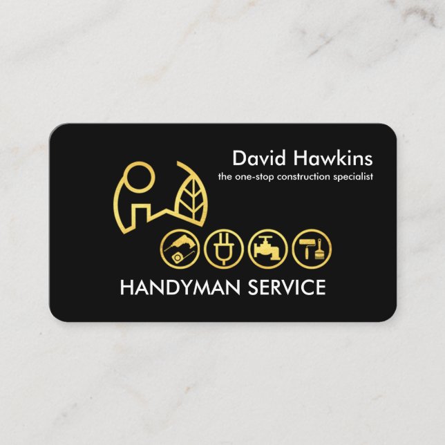 Minimalist Black Gold Home Handyman Tools Business Card (Front)