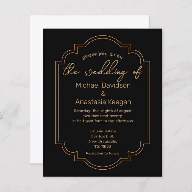 minimalist black gold  indian wedding invitation (Front/Back)