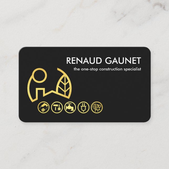 Minimalist Black Gold Landscape Tools Business Card (Front)