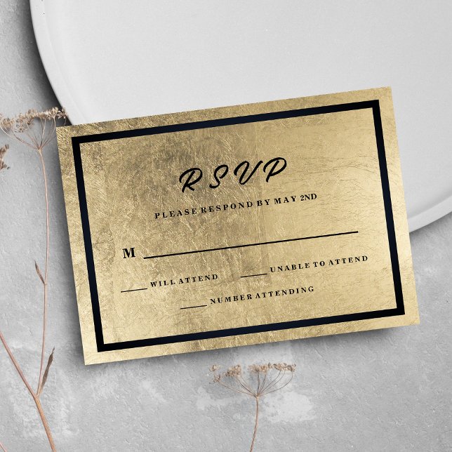 Minimalist Black Gold Luxury  Wedding RSVP Card (Minimalist Black Gold Luxury Wedding RSVP)