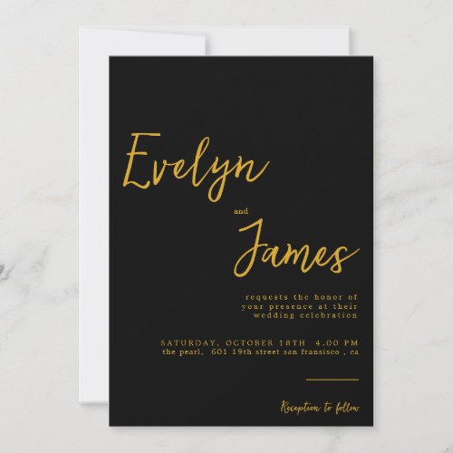 Minimalist Black  Gold Modern Romantic Wedding Invitation