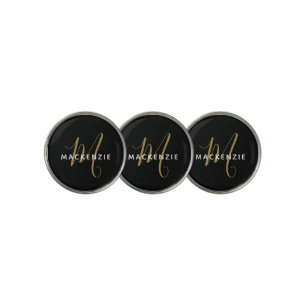 Minimalist Black Gold Monogram Golf Ball Marker