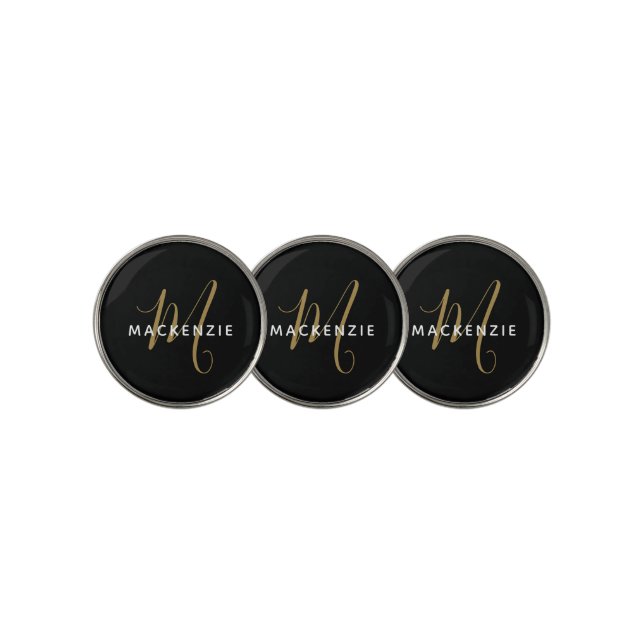Minimalist Black Gold Monogram Golf Ball Marker (3 Up)