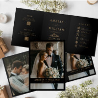 Minimalist Black Gold Photo QR Code RSVP wedding