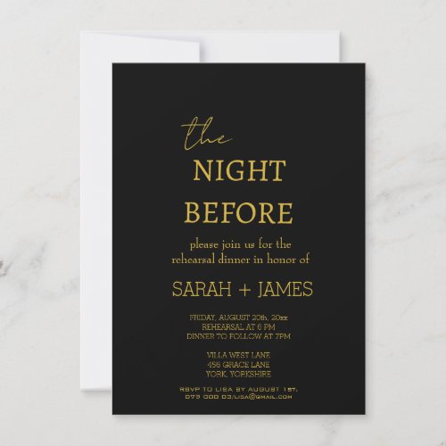 Minimalist Black  Gold Rehearsal Dinner  Invitation