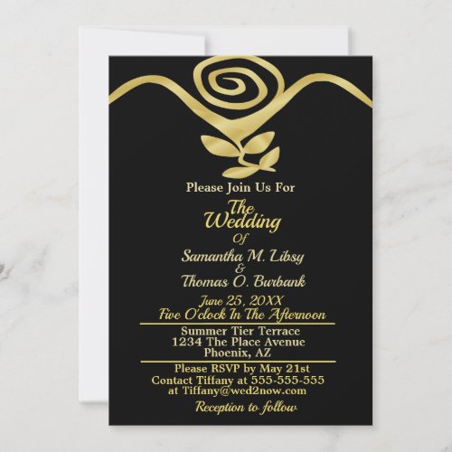 Minimalist Black Gold Rose Wedding  Invitation