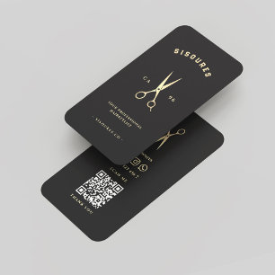 Minimalist Black Gold Scissors Barbershop Business Card