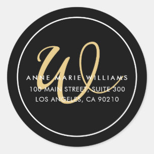 Minimalist Black Gold Script Border Monogram Classic Round Sticker