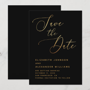 Minimalist Black & Gold Script Formal Wedding Save The Date