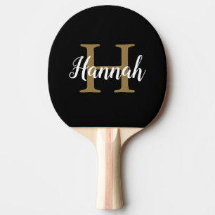 Minimalist Black Gold Script Monogram Name Ping Pong Paddle