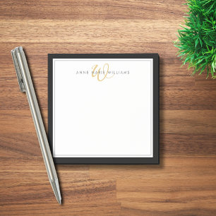 Minimalist Black Gold Script Two Border Monogram Post-it Notes