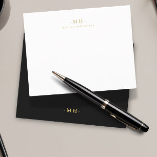 Minimalist Black Gold Simple Elegant Monogram Note Card